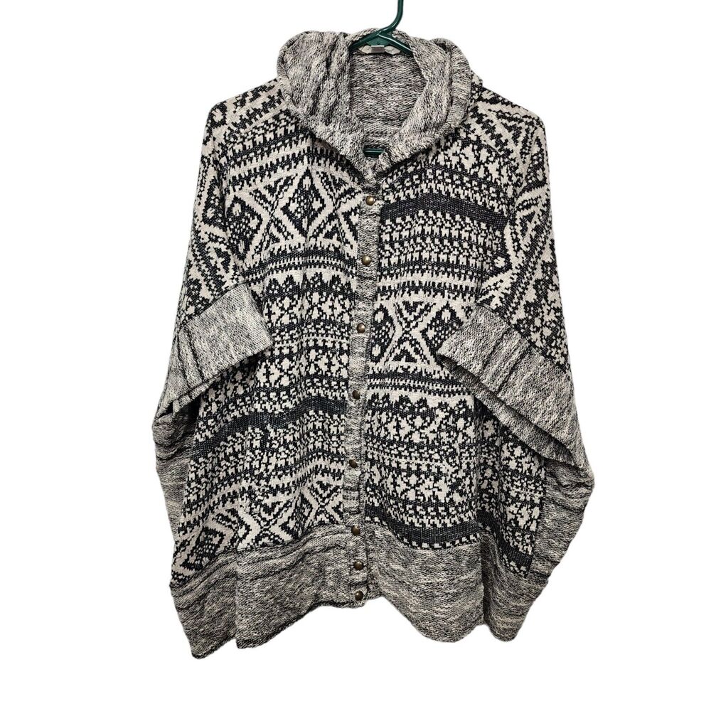 Lucky Brand Aztec Southwestern Pancho Snap Button Front ONE SIZE with Pockets